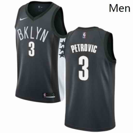 Mens Nike Brooklyn Nets 3 Drazen Petrovic Authentic Gray NBA Jersey Statement Edition